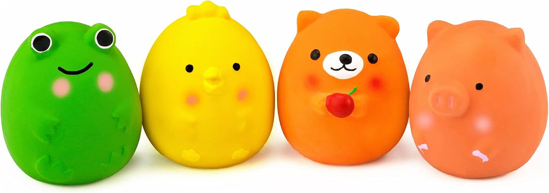 CHIWAVA 4PCS 2.4'' Squeak Latex Puppy Toy Funny Animal Sets Pet