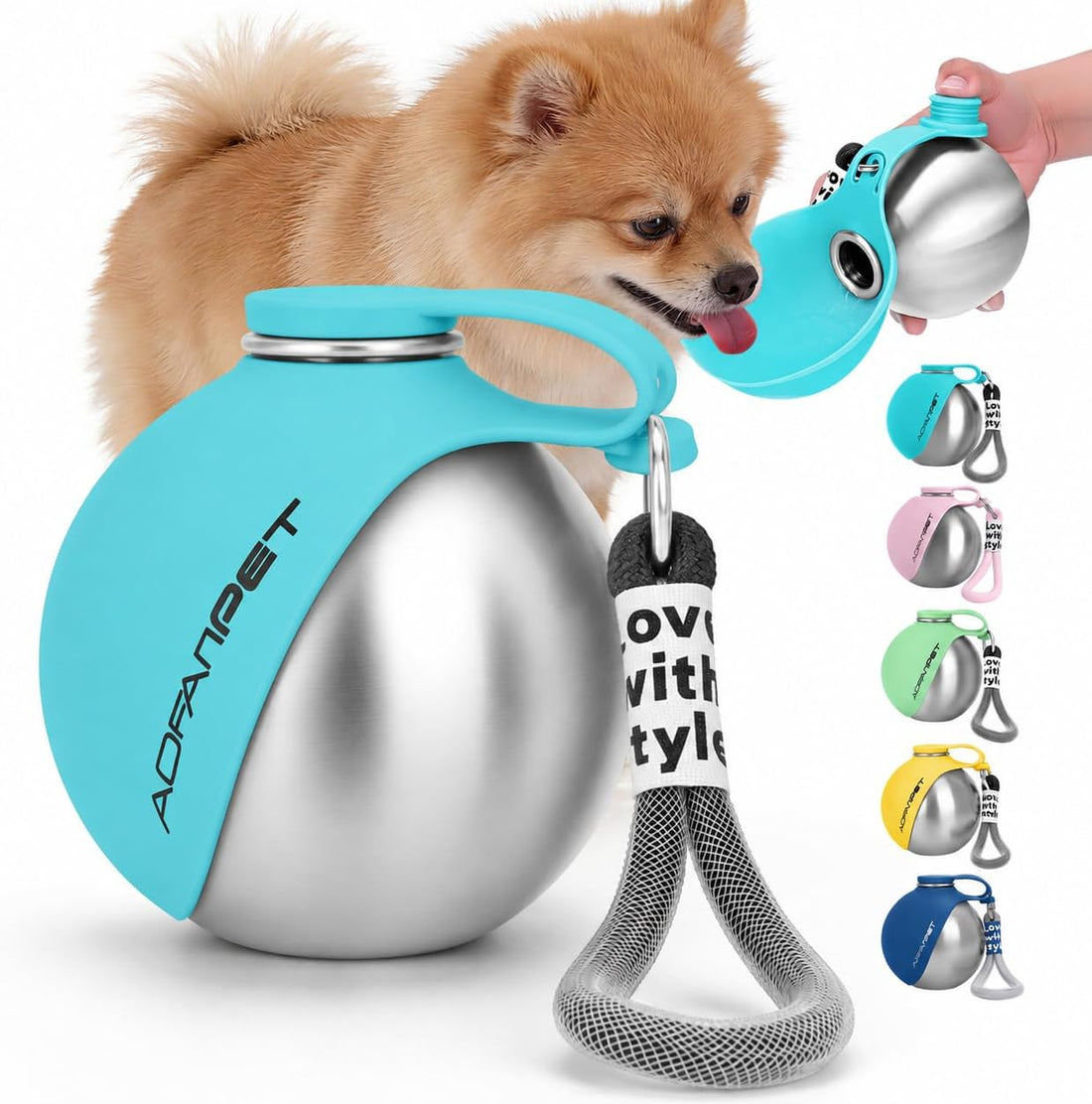 AOFANPET Portable Dog Water Bottle 10oz Stainless Steel Travel Dog