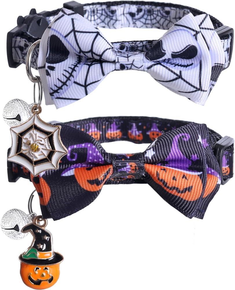 Halloween Cat Collar Breakaway with Cute Bow Tie and Bell for Kitty