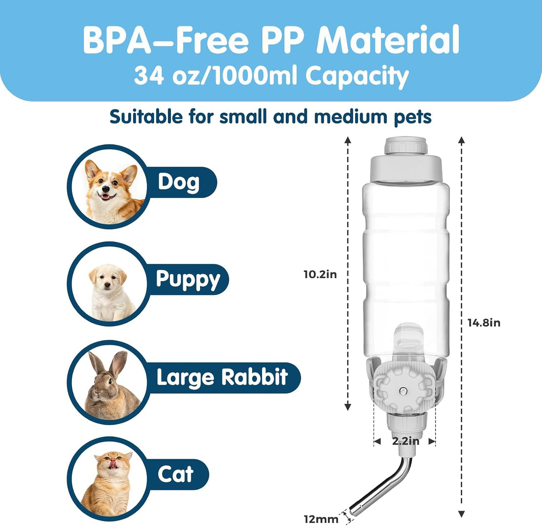 Vannon Water Bottle for Small Animals, 34oz Top-Fill Pet Dispenser