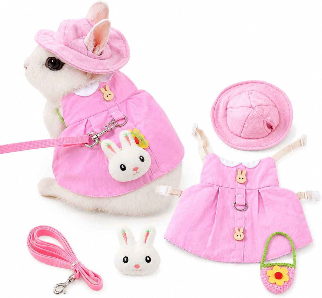Bunny Outfit Harness Set with Leash, Cute Blue, L