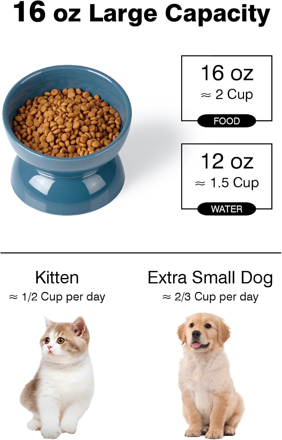 ABRUTY Cat Water Bowl, 16 OZ Ceramic Elevated Cat Bowls