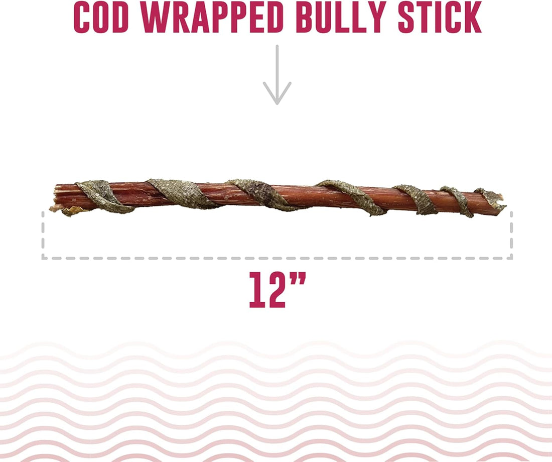 Icelandic+ 3 Pack 12" Hand-Wrapped Bully Sticks in Cod Skin Fish Dog