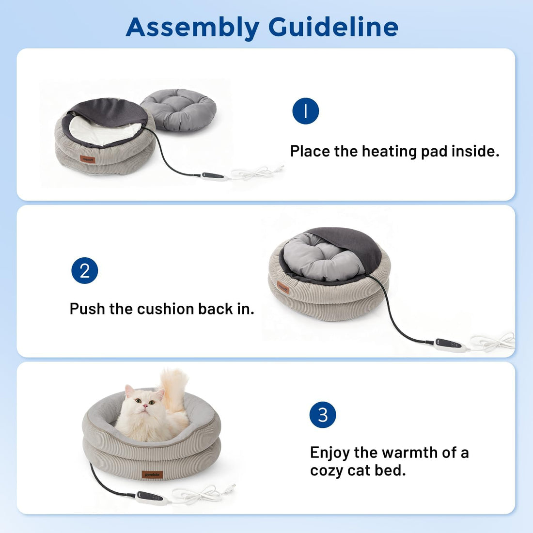 ZOMISlA Heated Cat Bed for Indoor Cats, 25 Timer & 11 Temp Adjustable
