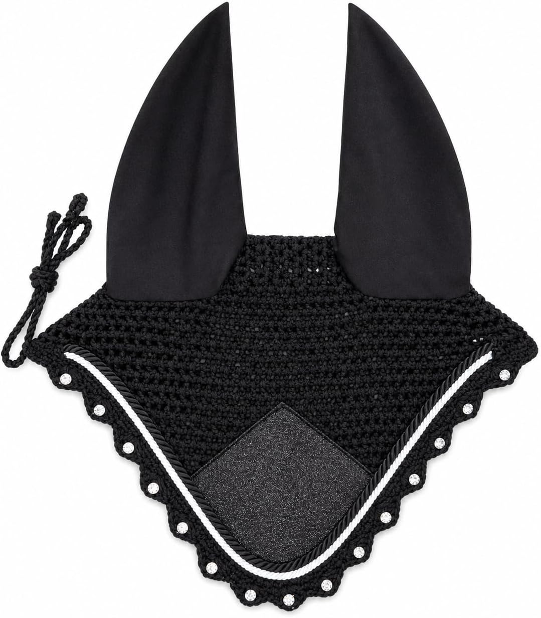 Horse Ear Bonnet for Horses – Handmade Crochet Fly Veil with Crystal
