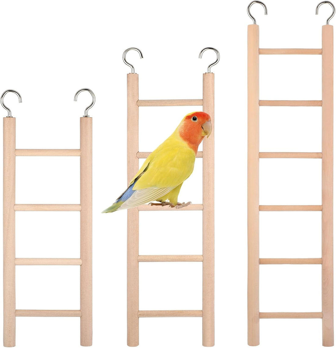 Bird Ladder for Cage, 3 PCS Bird Cage Ladder Wooden Hanging Parrot