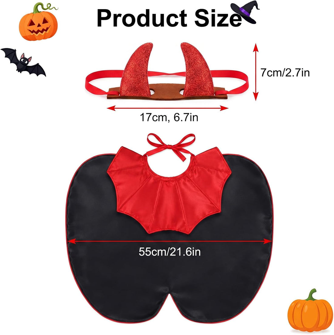 23in Vampire Halloween Porch Goose Outfit Black Red Cape Devil Horns