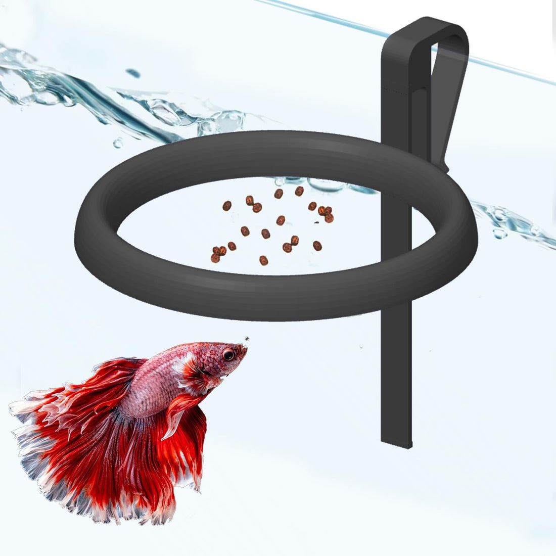 Clip On Fish Feeding Ring Self-Adjusting to Water Level for Betta