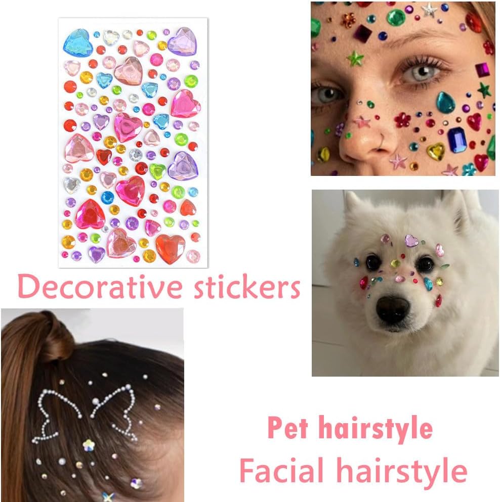 10 Sheets Pet Grooming Decorative Hair Diamond Sticker