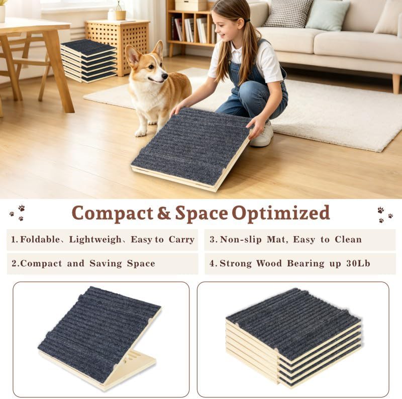 Dog Ramps for Stairs, 4 Pack Solid Wood Dog Ramp, 4 Adjustable Heights