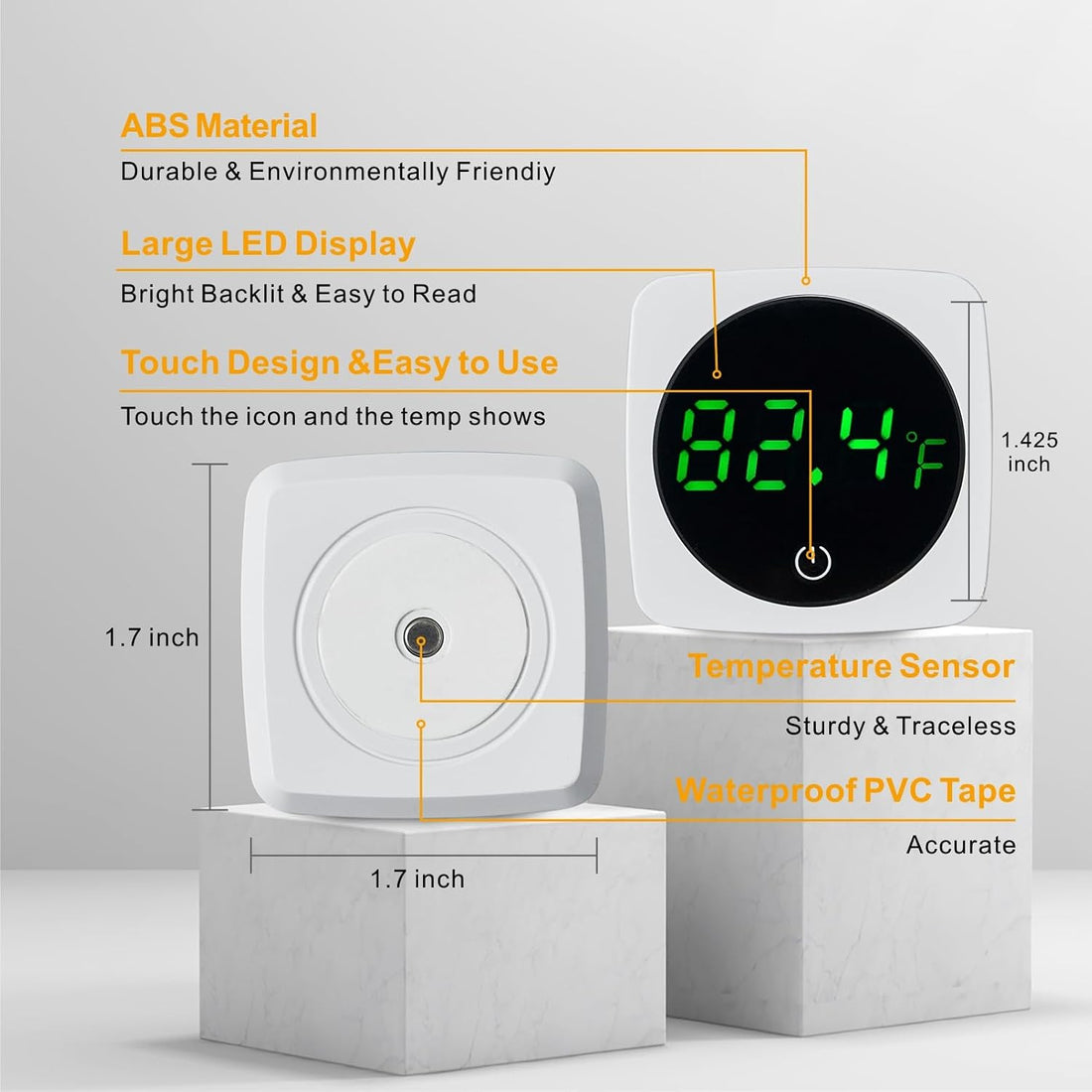Aquarium Thermometer w/LED Touch ±0.9°F Stick On Fish Tank Betta