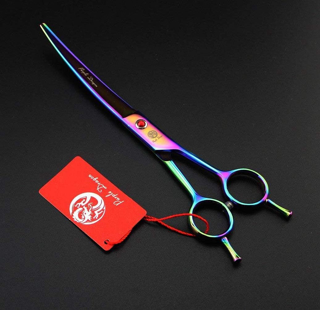 Purple Dragon 7" Dog Grooming Scissors Set with Rhinestone Accent