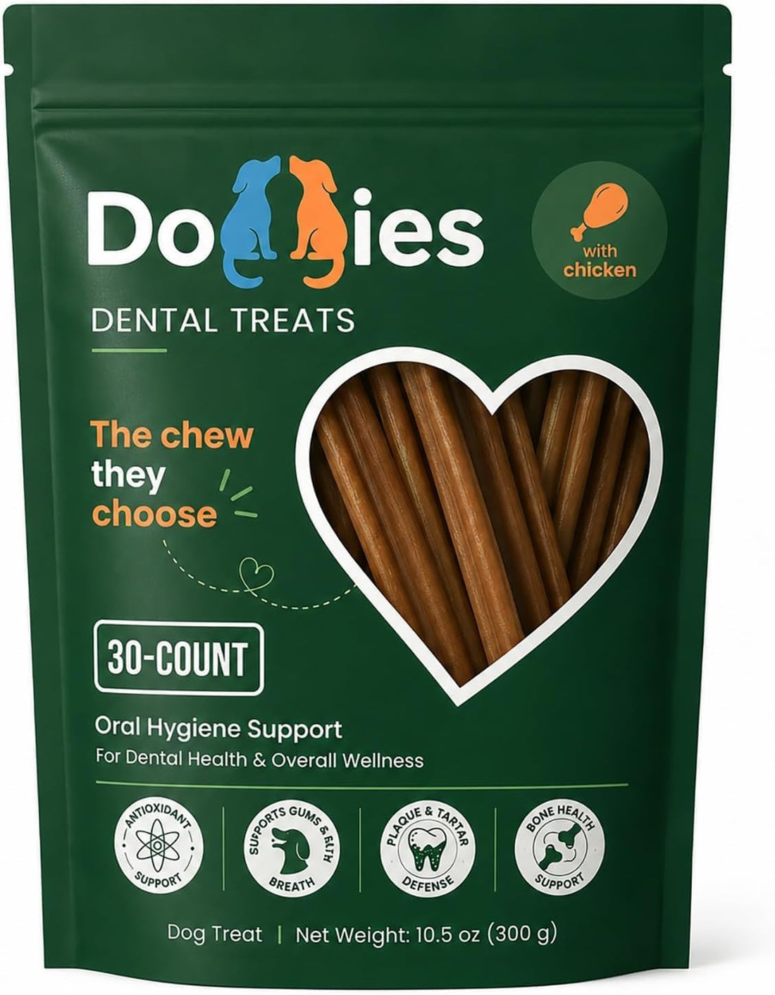 Doggies Dental Treats with Lactoferrin, Chicken Flavor, 30 Count
