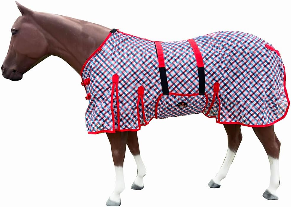 HILASON 72 in Fly Sheet for Horses Blue/Red Plaid Mesh