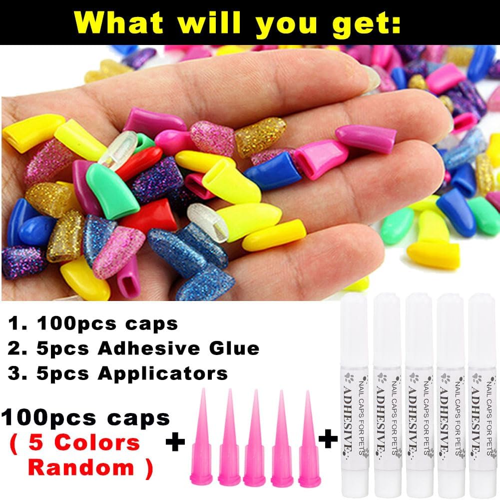 VICTHY 100pcs Dog Nail Caps & Claw Caps with Adhesive Glue