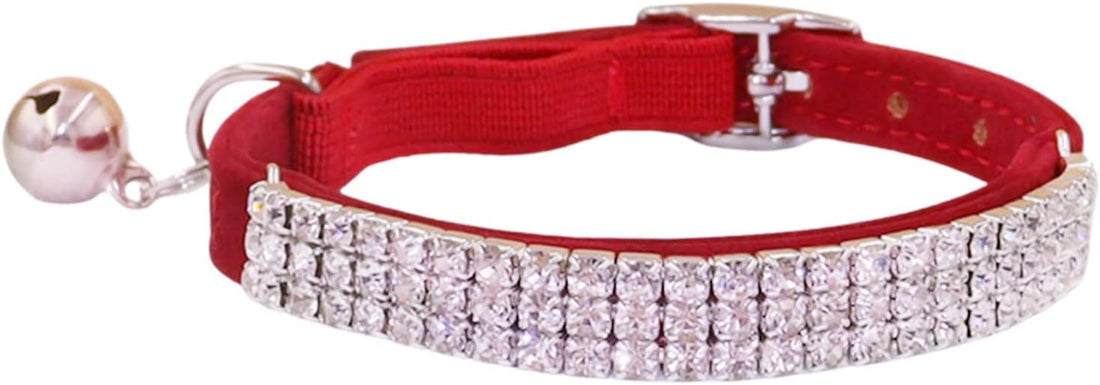 THAIN Rhinestones Cat Dog Collar Soft Velvet Safe Adjustable Collar