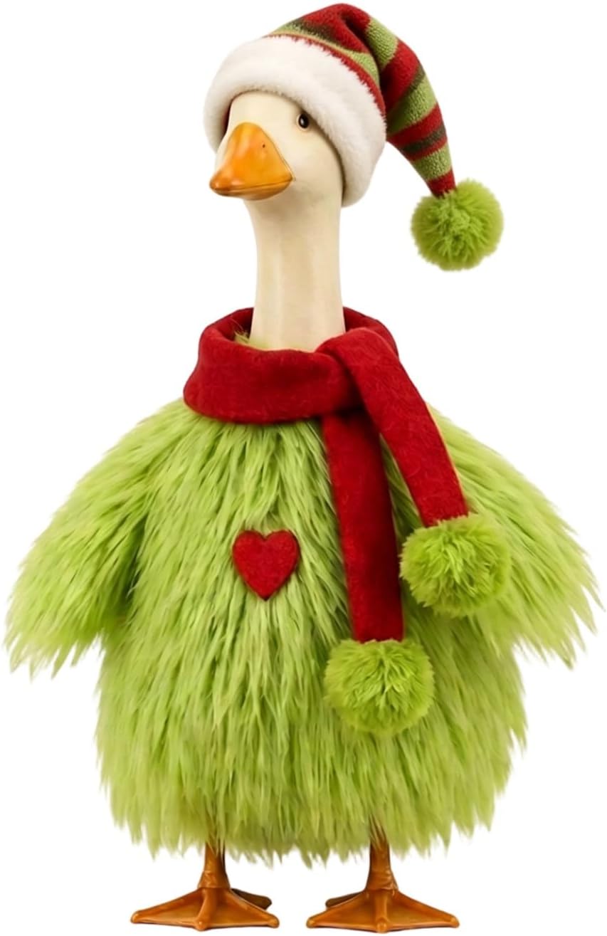 Green Fur Christmas Porch Goose Outfit for 23 Inch Lawn Goose Xmas