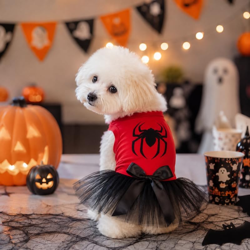 Petitebella Spider Printing Puppy Dog Dress (Red/Black, Medium)