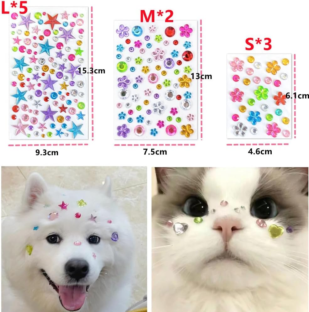 10 Sheets Pet Grooming Decorative Hair Diamond Sticker