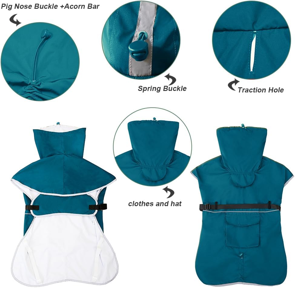 Dog Raincoat Waterproof Adjustable Rain Jacket Small Dogs Blue,L