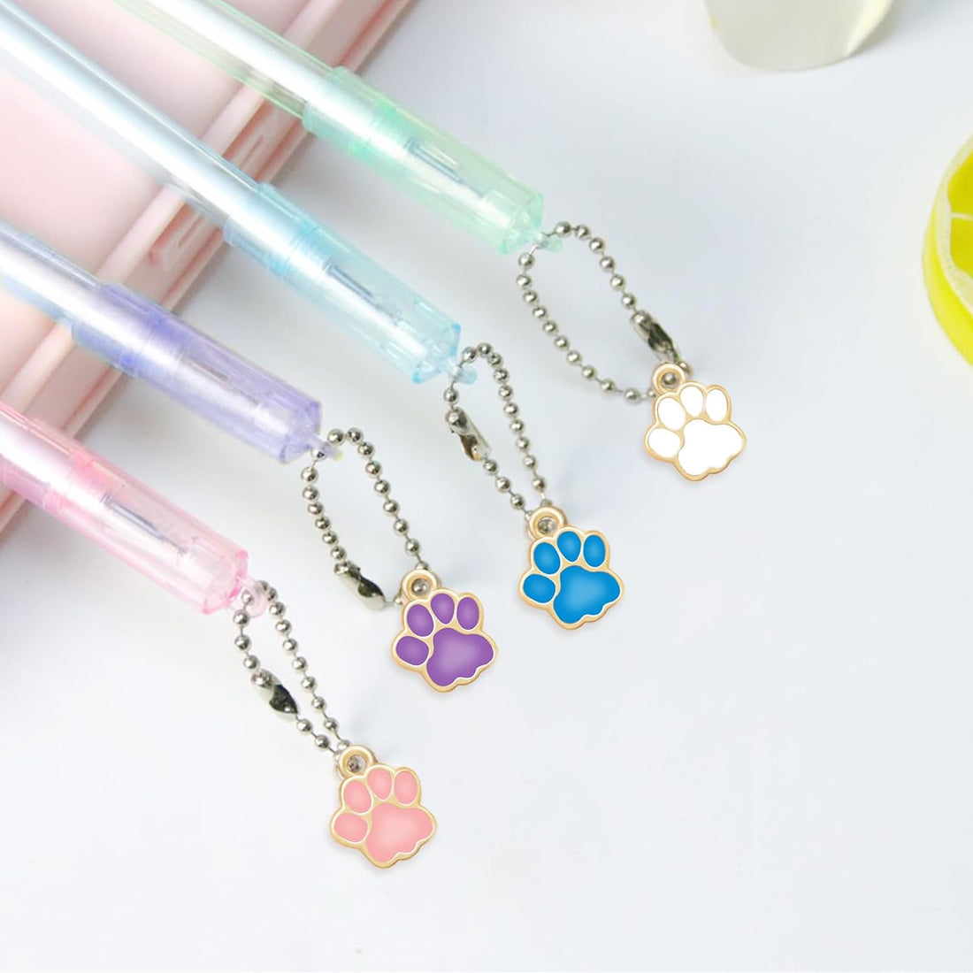 60Pcs 6Colors Dog Paw Footprint Charms Alloy Gold Enamel Animal Puppy
