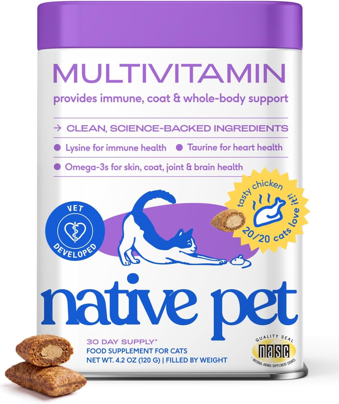 Native Pet Cat Multivitamin - Chicken Flavored Cat Vitamins