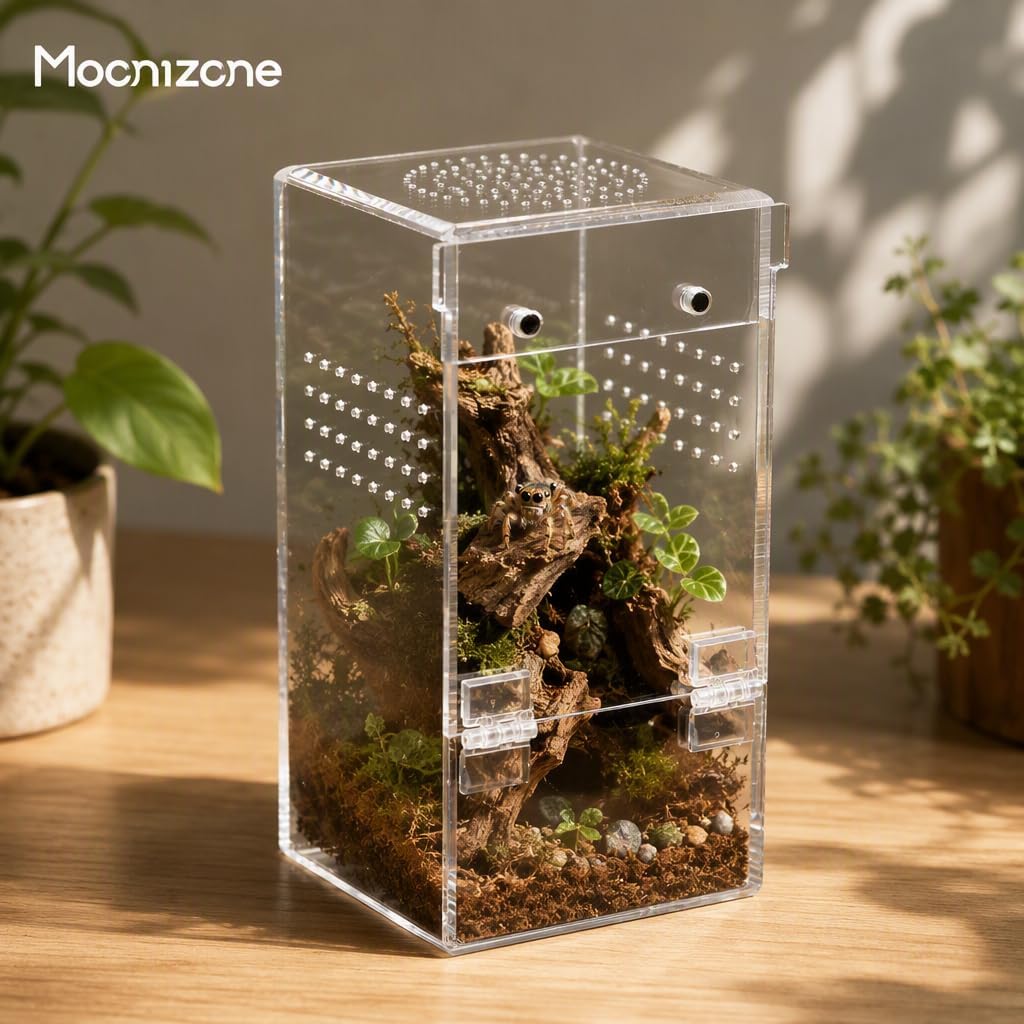 Jumping Spider Enclosure,Clear Acrylic,Pre-Assembled,3x3x5.9inch