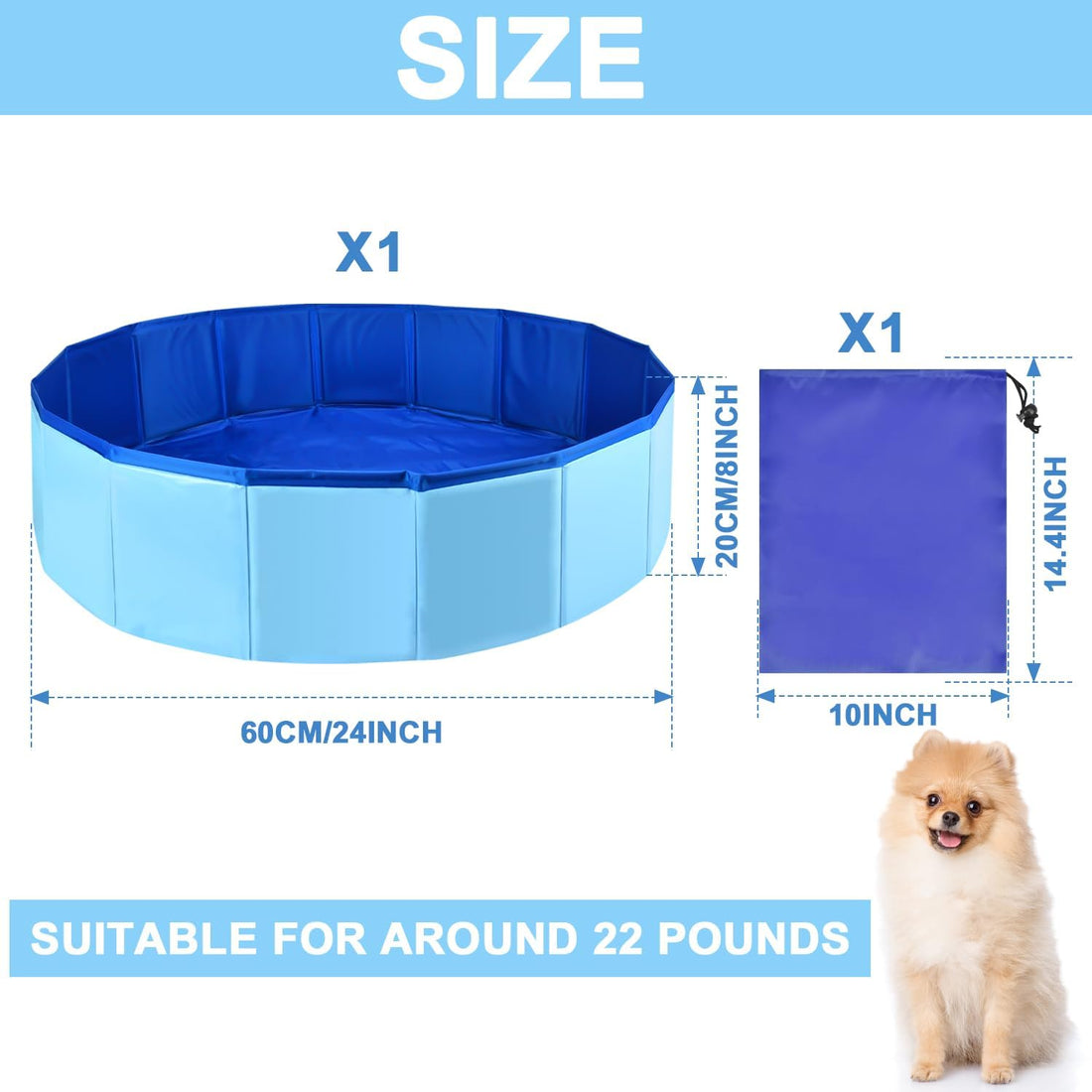 32 x 8 Inch Foldable Dog Pool with Storage Bag, PVC Pet Bath Tub