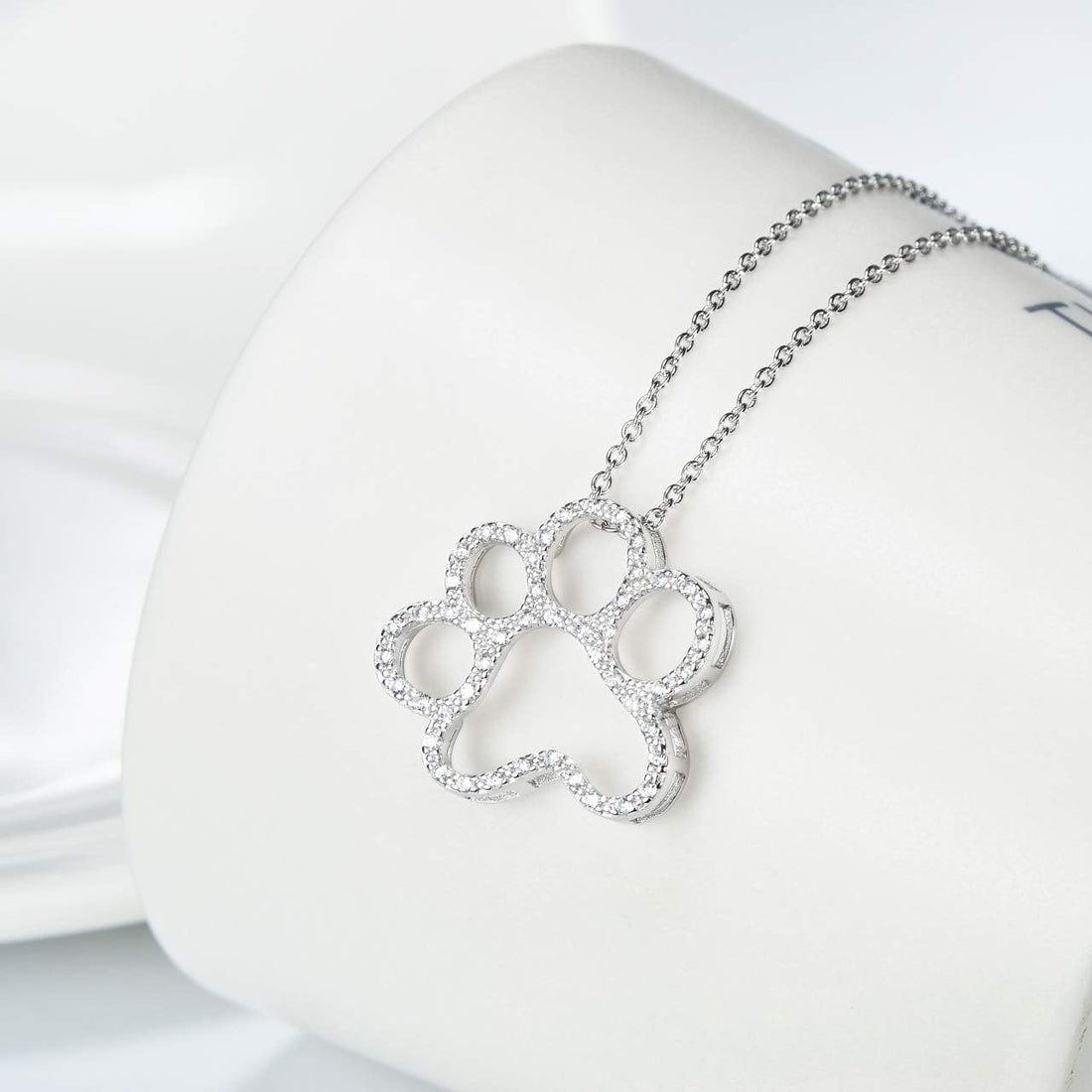 ONEFINITY Paw Print Necklace 925 Sterling Silver Cat Dog Paw Pendant