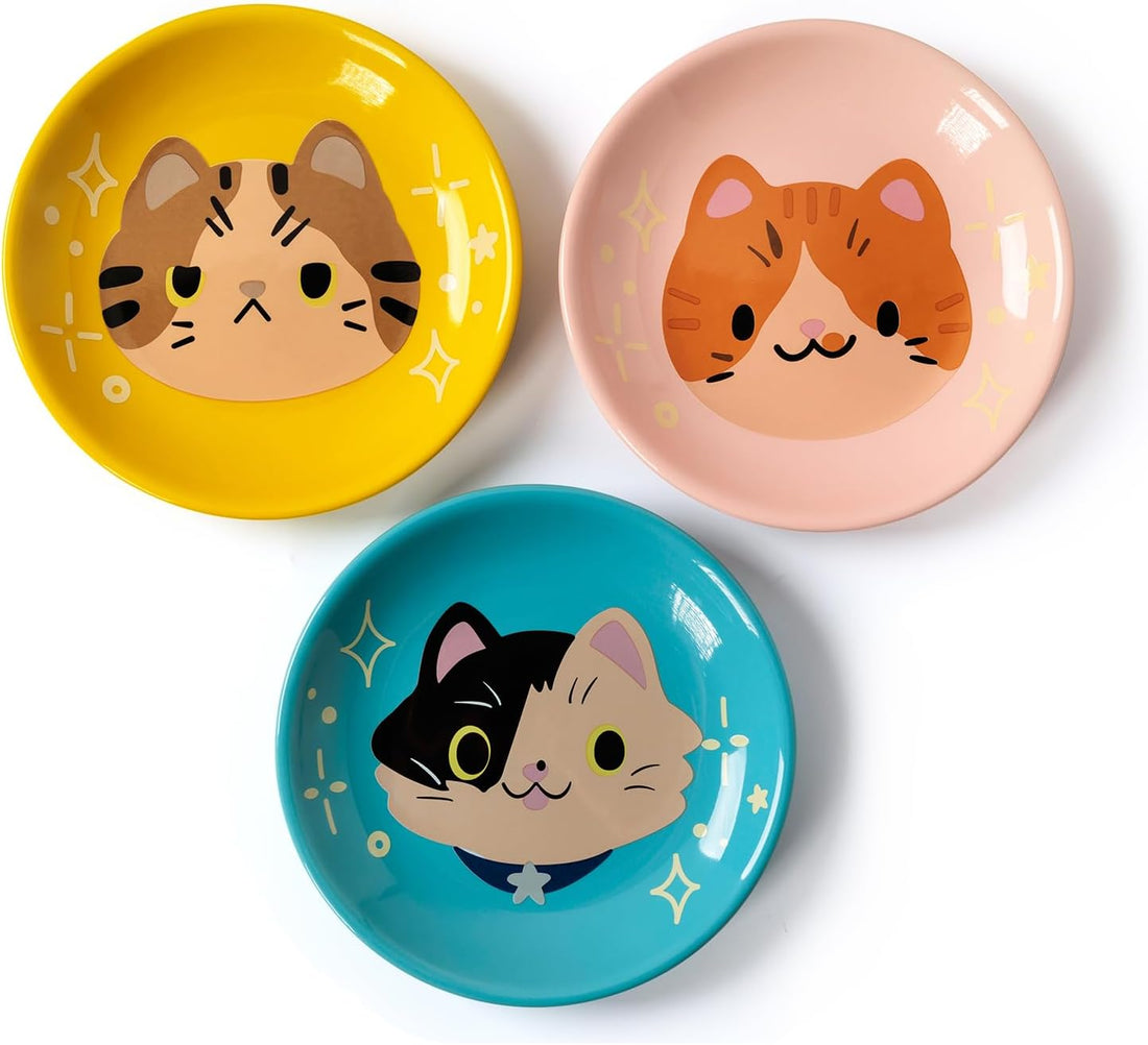 Ceramic Shallow Cat Dish 6 inch, Whisker Fatigue Free Cat Food Bowls