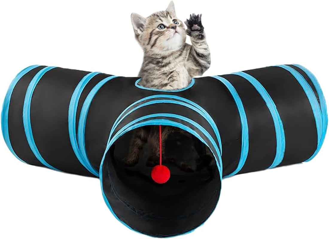 3 Way Cat Tunnel Collapsible Fun Pet Play Tube Toys for Cats, Kittens