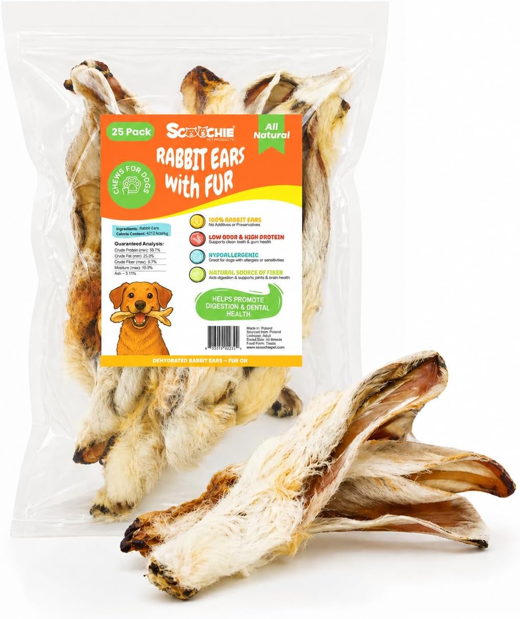Scoochie Pet Rabbit Ears, Single-Ingredient Rabbit Treats, 25 Pack