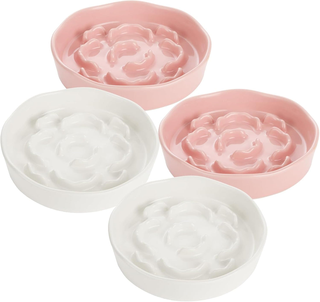 4Pcs Ceramic Cat Slow Food Feeder, 6 Inch Slow Feeder for Small Dogs