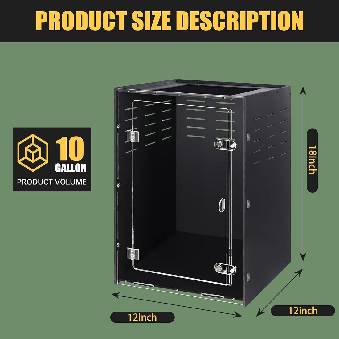 12x12x18 PVC Reptile Enclosure, Front Opening Tank for Reptiles