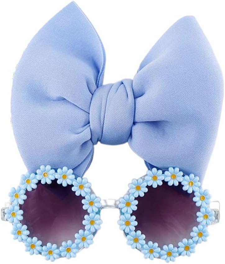 2Pcs/Set Pet Dog Bow Headband Sunflower Sunglasses Cute Summer Beach