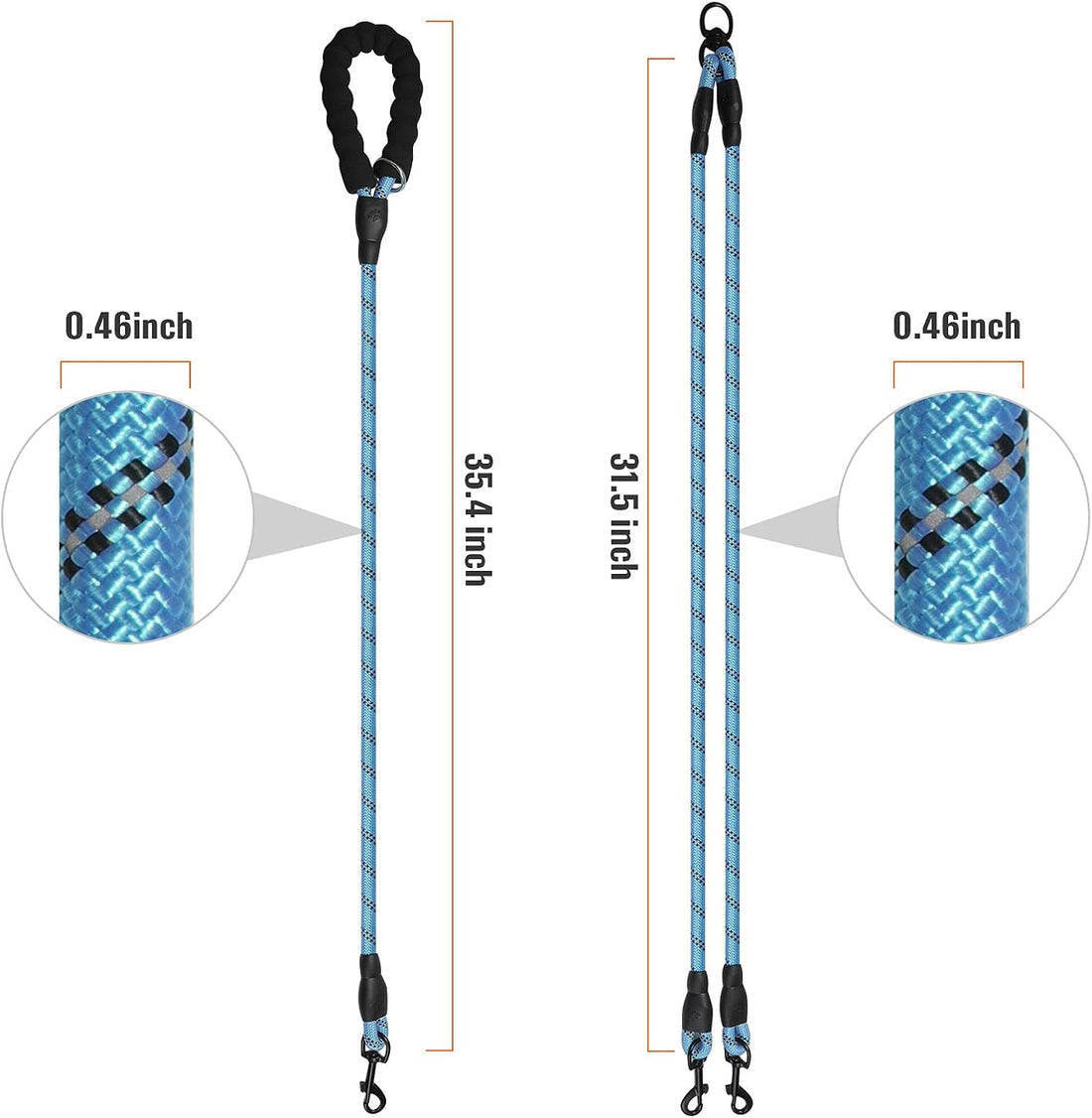Double Dog Leash Reflective Detachable Coupler &360° Swivel Tangle