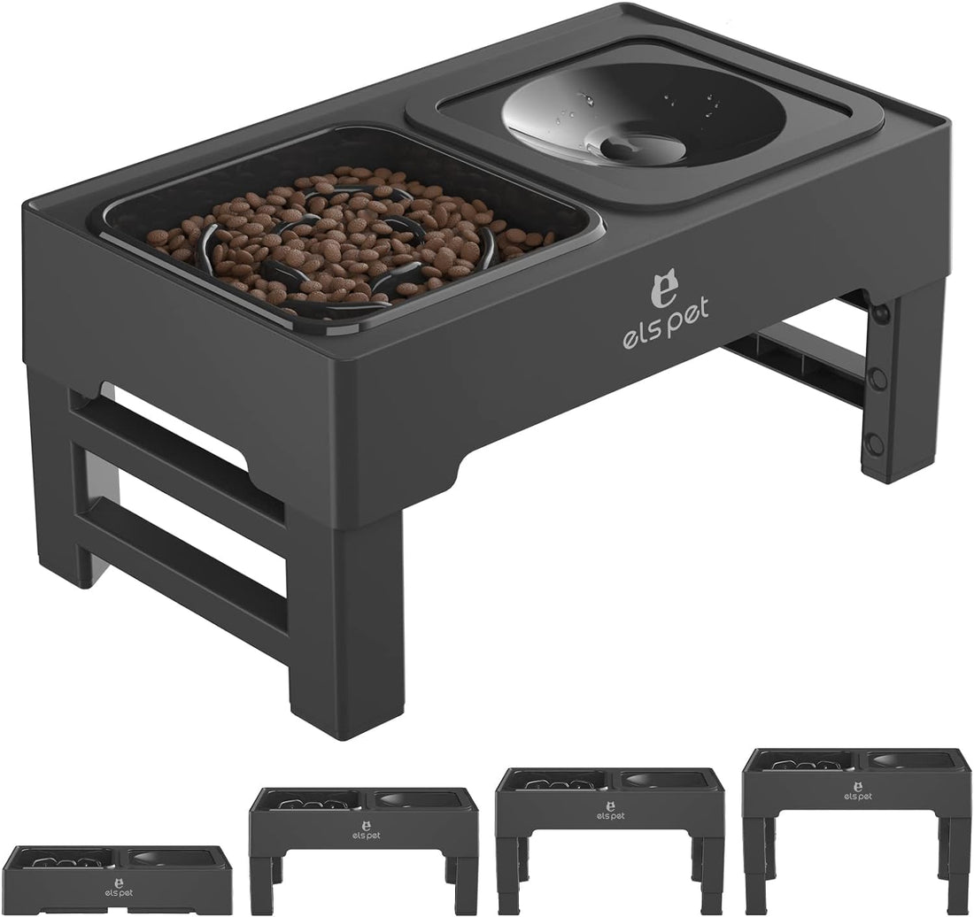 ELS PET Elevated Dog Bowls, Adjustable Raised Dog Bowls with No Spill