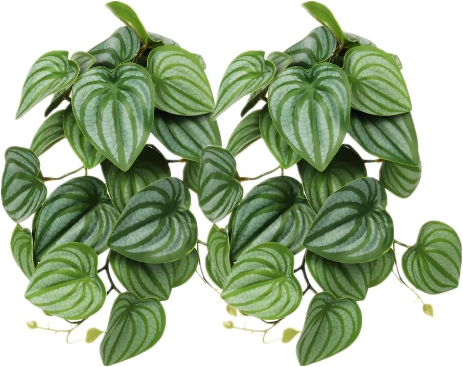 2Pack Reptile Plants for Terrarium, Fake Monstera with Suction Cups