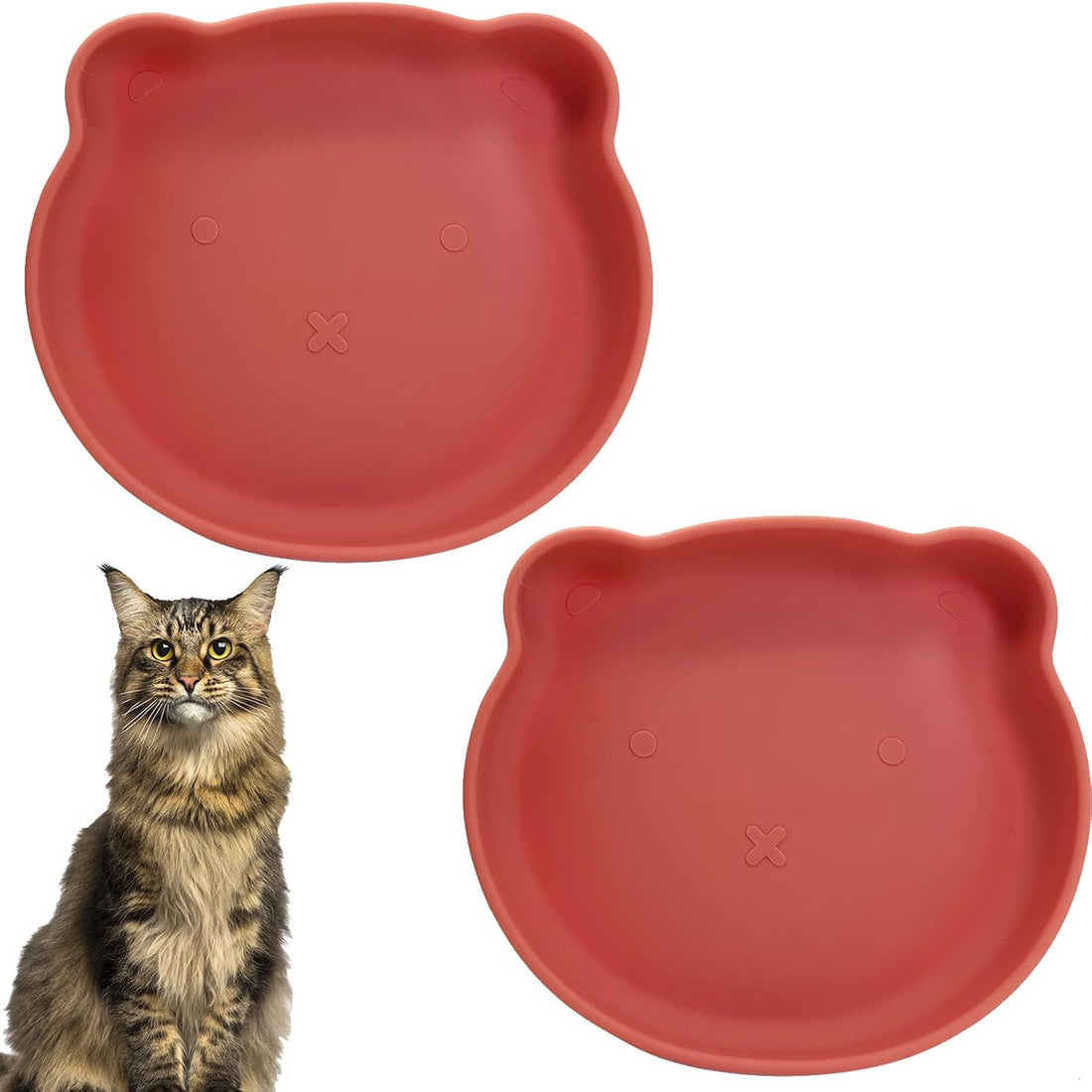 Silicone Cat Food Bowls Shallow Cat Dishes 5.9in Wide Pet Plates Set