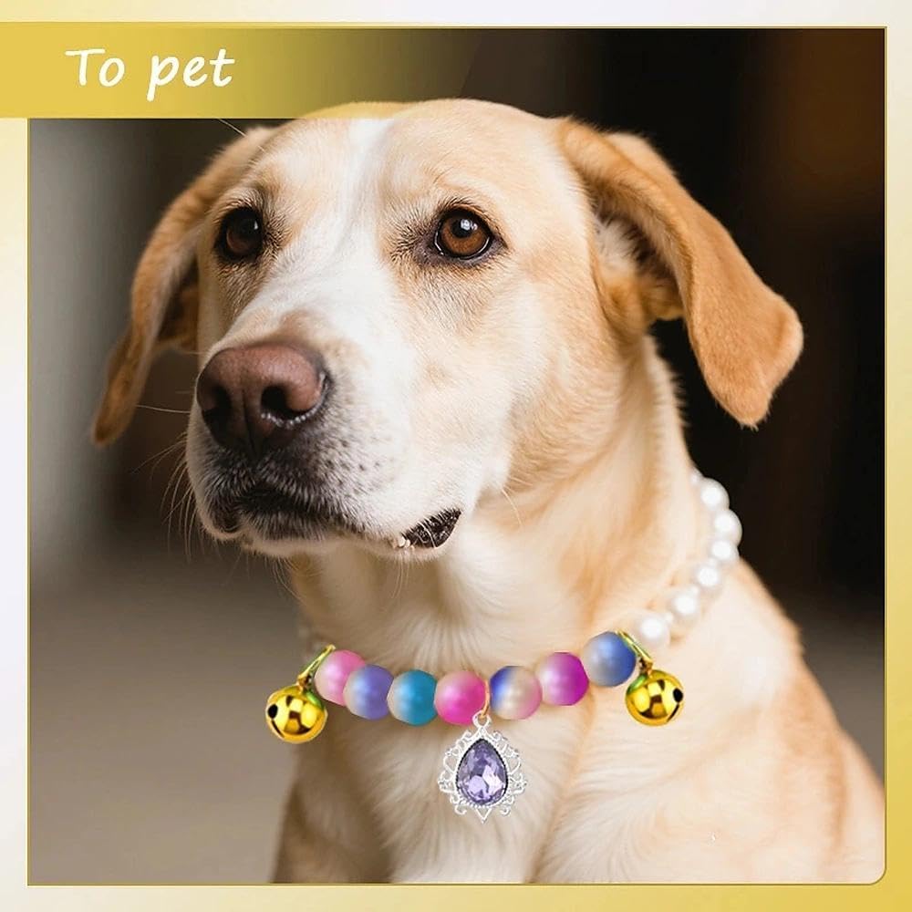 Pearl Cat Collar with Bell Rhinestones Teardrop Pet Necklace