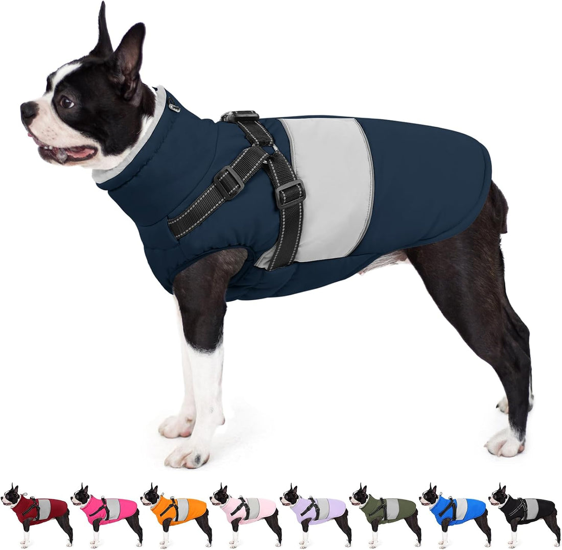 AOFITEE Dog Coat with Harness Waterproof Dog Winter Jacket for Medium