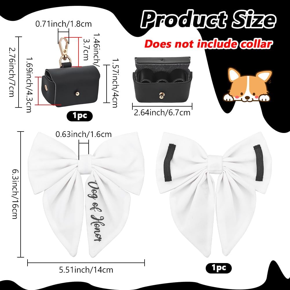 Dog Ring Bearer Collar Pouch with Detachable Bow Tie Rectangle PU