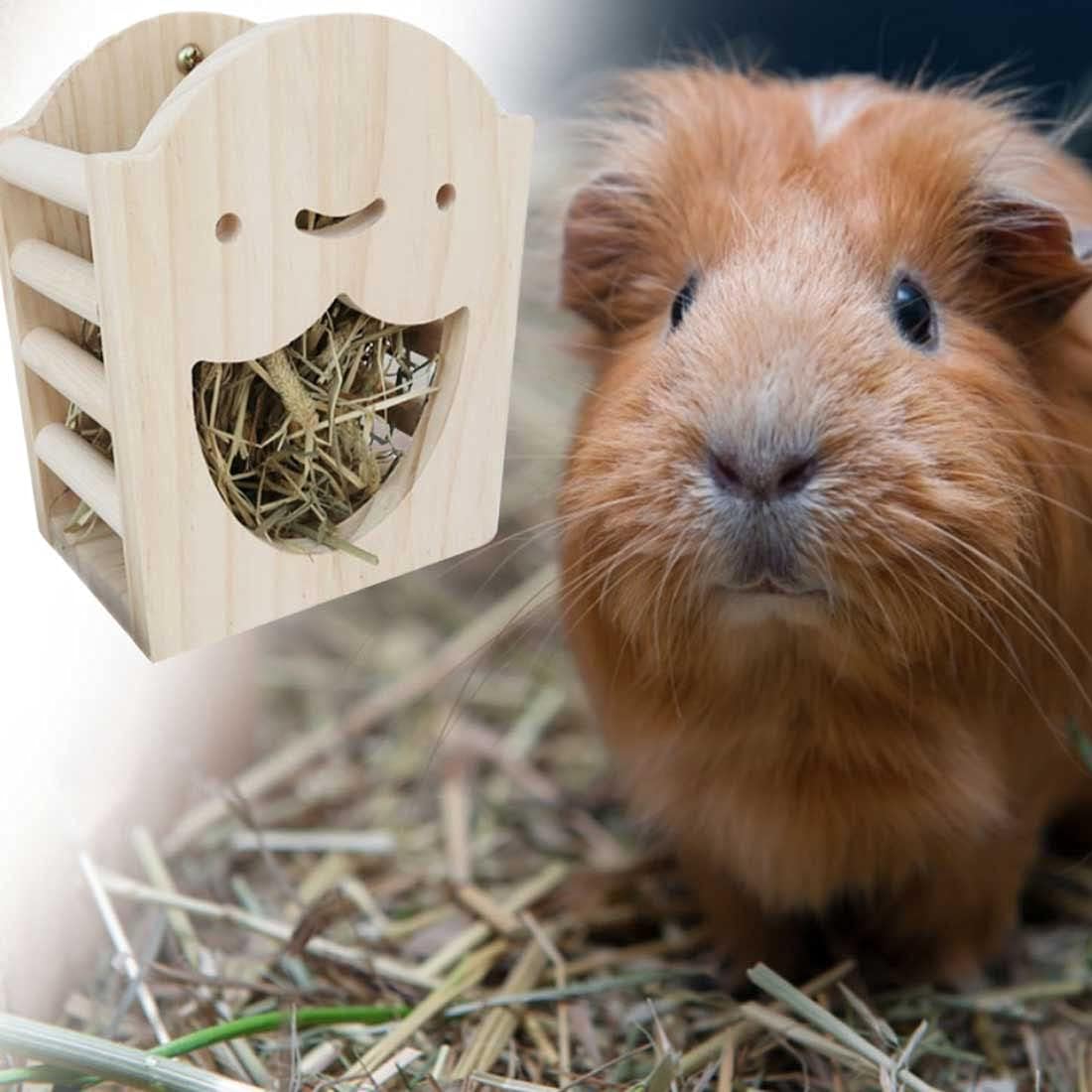 kathson Rabbit Hay Feeder Rack Wood Grass Holder Less Wasted Hay Box