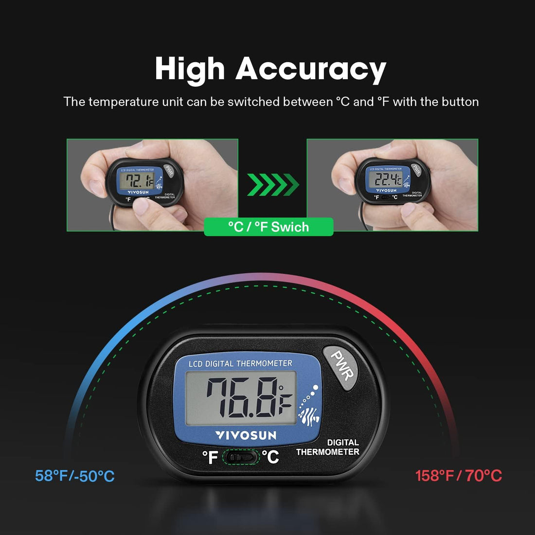 VIVOSUN 1-Pack LCD Digital Aquarium Thermometer