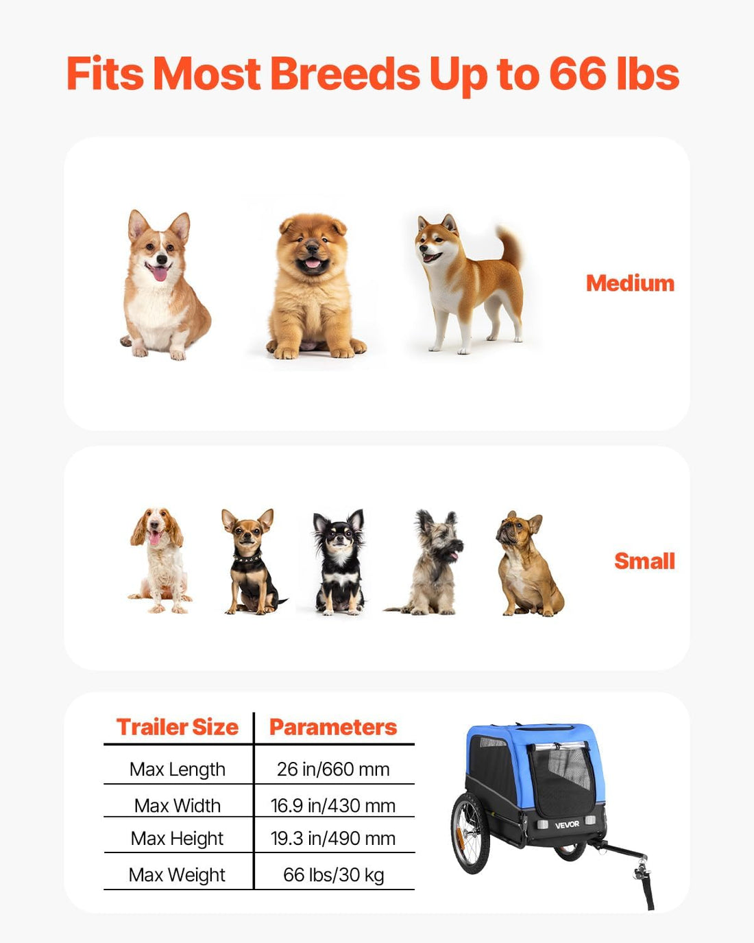 VEVOR Dog Bike Trailer, Supports up to 66 lbs