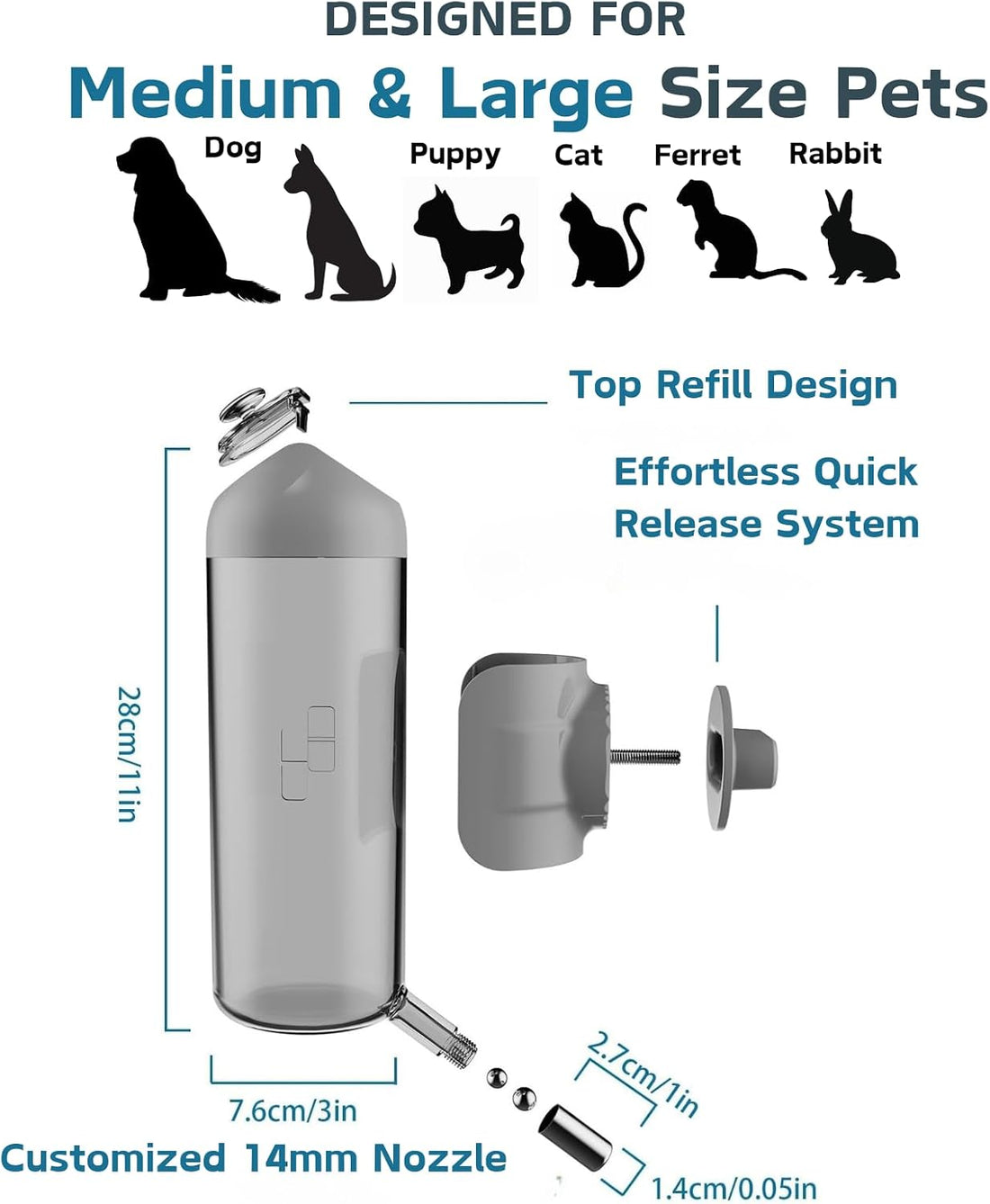 Pet Water Bottle Hanging Dog Water Dispenser Kennel Drinker Kettle