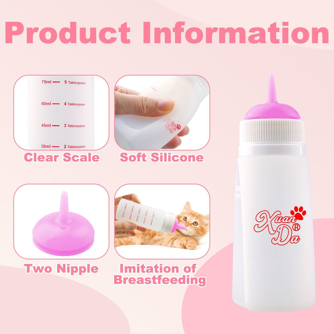 Xuanda Kitten Bottle Feeding kit with Feeding Nipple and Syringe