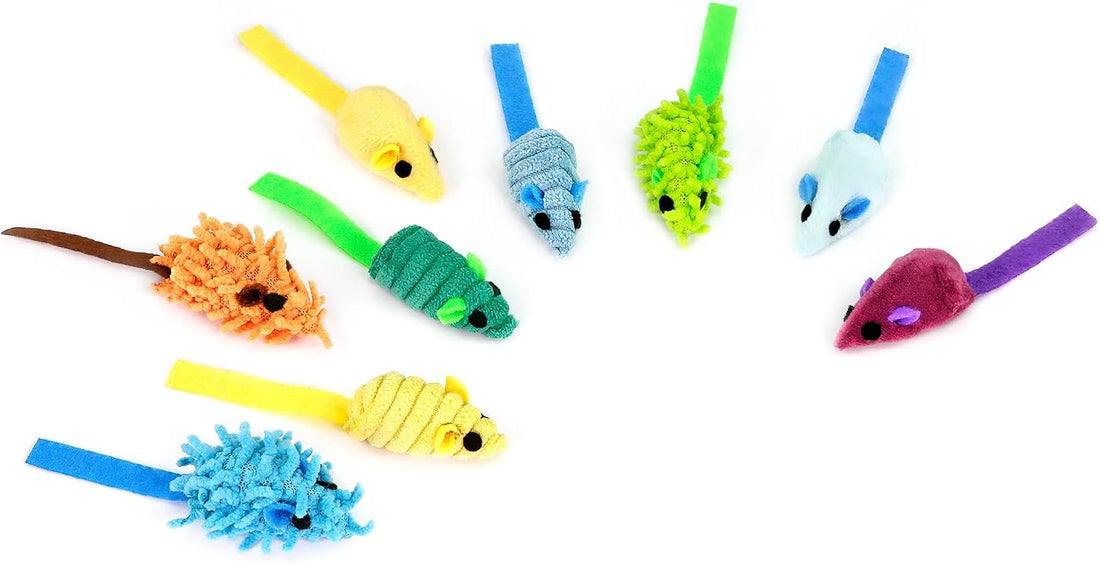 CHIWAVA 27PCS 2" Striped Shaggy Cat Toy Mice with Rattle Assorted