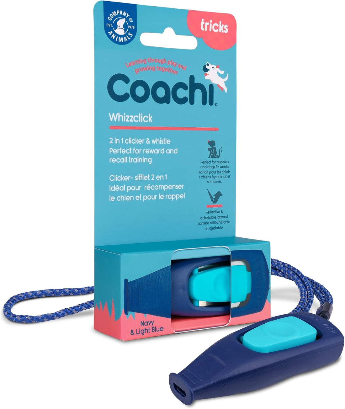 Company of Animals Coachi Whizzclick | Light Blue/Navy Button