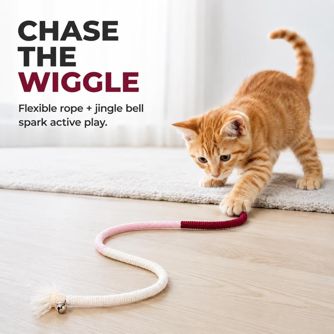 4-Pack Interactive Cat Chew Rope Toys, Teaser Sticks with Jingle Bells